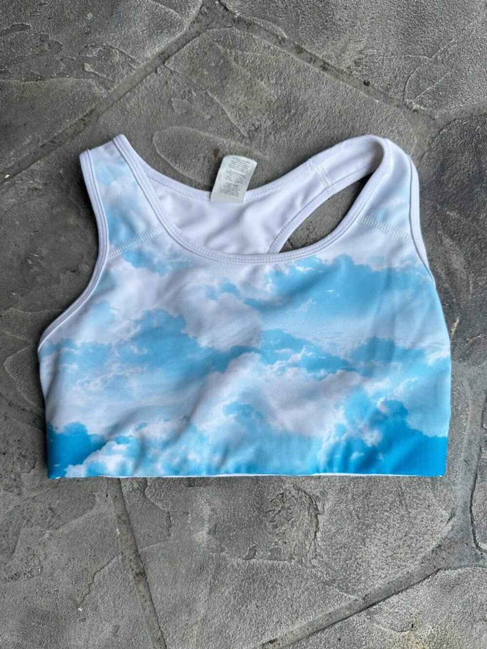 Sky Tie Dye Blue & White Racerback Sports Bra - Small